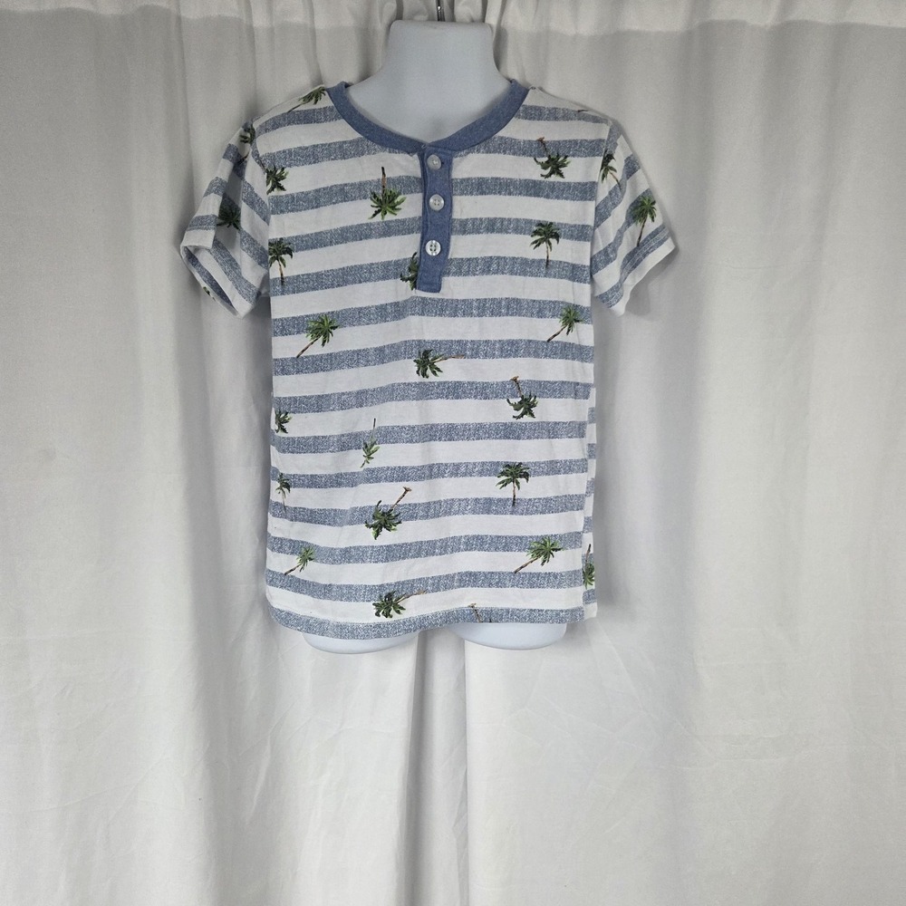 Brooklyn Boys Shirt Boys 6 Blue Stripe Palm Tree Henley Summer Tee Top Tropical